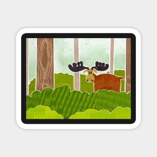 Cute Moose in the forest with large antlers and a curious look on its face. Magnet