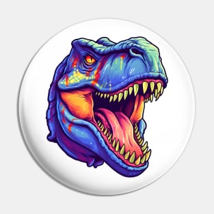 Angry colorful blue T-rex head Pin