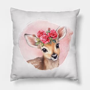 Cute Girl Baby Deer With Floral Crown Pillow