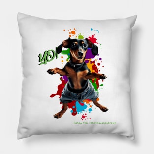 Yo! Cute Dachshund In Shorts 90’s Hip Hop Dance Theme Pillow