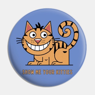 Funny Kitty Cat Illustration with Big Smile | Humorous Feline Graphic Pin