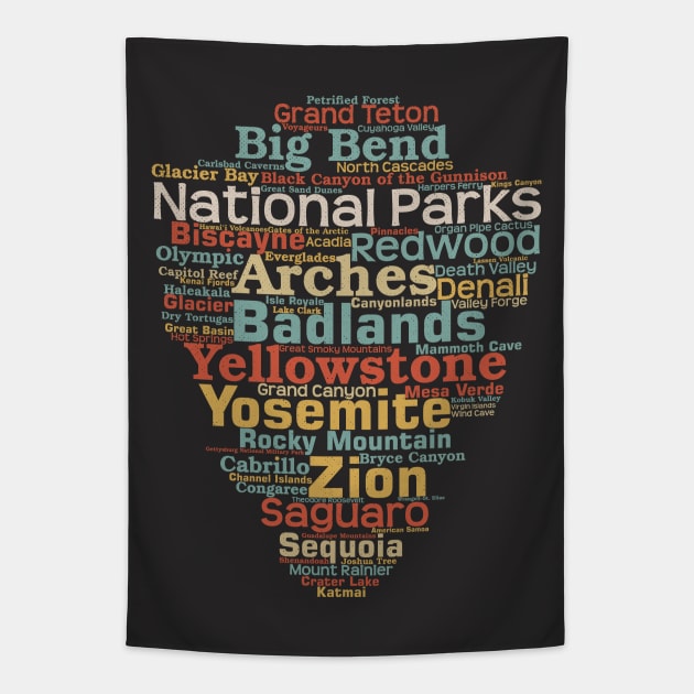 US National Parks Arrowhead Word List Cloud Camping Hiking Retro Tapestry by Pine Hill Goods