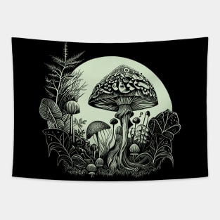 Cottagecore Moon, Mushrooms, Plants and Trees Tapestry