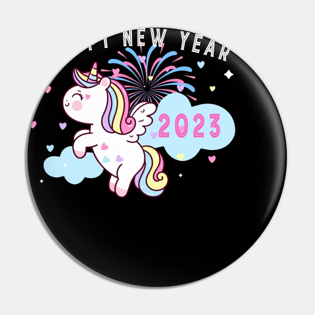 Cute Unicorn New Years Eve Party Supplies NYE 2023 Happy New Year Pin by elillaa