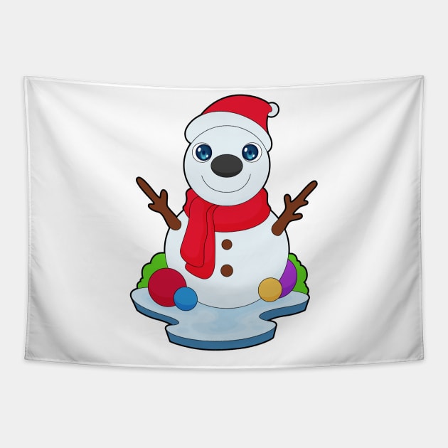 Snowman Christmas Santa hat Tapestry by Markus Schnabel