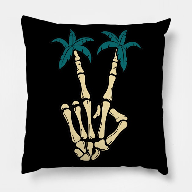 Peace Skeleton Hand Sign Pillow by 4ntler