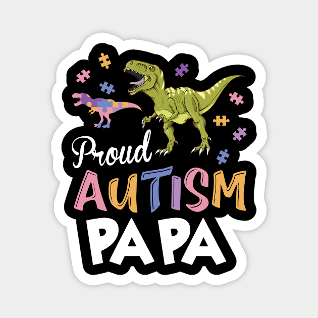 Autistic Dinosaurs Walking Around Puzzles Together Proud Autism Papa Magnet by Cowan79