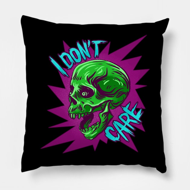 I Don't Care Screaming Skull Nihilist Meme Vintage Comic Pop Art Pillow by Manfish Inc.