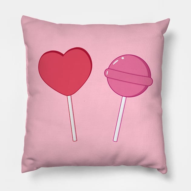 Heart and bubblegum lollipops Pillow by leoleon