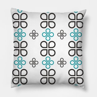 Mid Century Modern Minimal Simplistic Blue Lotus Mod Deco 4 Leaf Clover Simple Black White Pillow