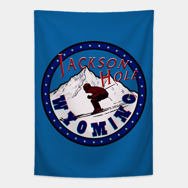 Jackson Hole Wyoming Retro Tee Tapestry by Alexander Luminova