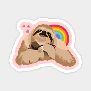 A Cute Sloth With The Rainbow and Pink Hearts Magnet