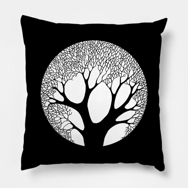 black and white tree design Pillow by thetreealien