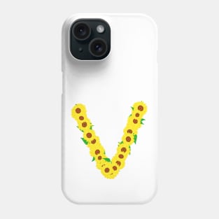 Sunflowers Initial Letter V (White Background) Phone Case