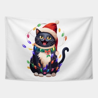 Christmas Lights Cat Merry Catmas Tapestry