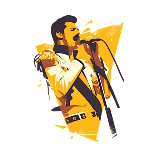 Iconic Vocalist - Yellow Backdrop - Rock Music T-Shirt