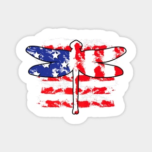 4th Of July Patriotic Dragonfly With Us American Flag Premium Magnet