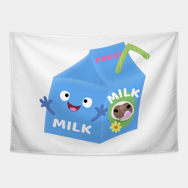 Cute happy milk carton character cartoon Tapestry by FrogFactory