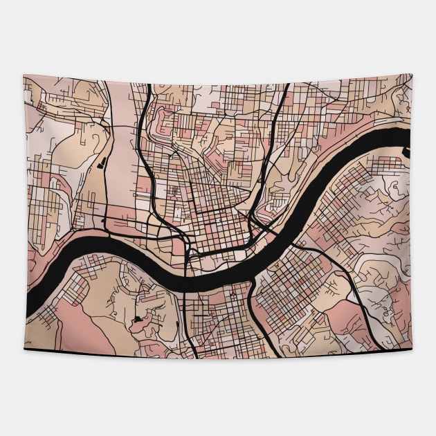 Cincinnati Map Pattern in Soft Pink Pastels Tapestry by PatternMaps