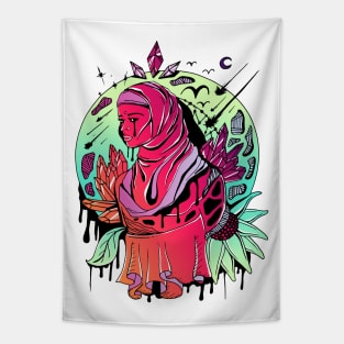 Red Blue Blend Goddess of The Hijab Tapestry