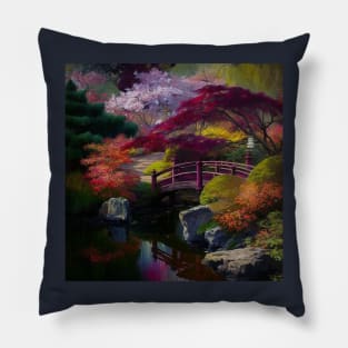 Japanese Garden with Bridge Pillow