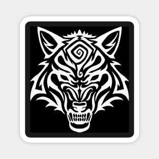 Tribal Wolf Snarl Spiral - White Magnet