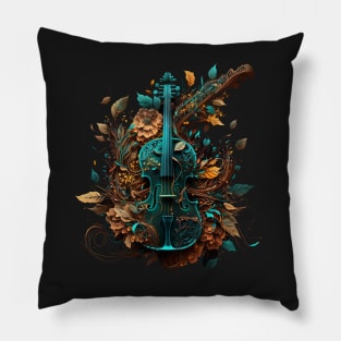 Nature's Symphony: Floral Violins and Rococo Elegance #3 Pillow