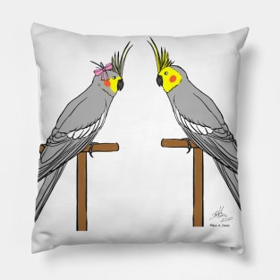 Crazy Bird Person with Cockatiels Pillow