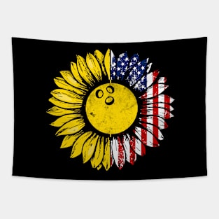 Sunflower American Flag Bowling Lover Gifts 4th Of July Tapestry