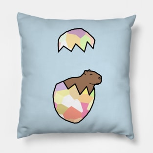 Serious Capybara Popping Out of Funny Easter Egg Pillow