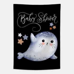 Baby shower Mommy to be Hello little One Sweet little seal cute baby outfit Tapestry