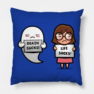 Funny Cute Kawaii Life And Death Boo Ghost Bored Girl Meme Pillow