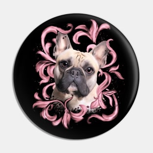 French bulldog, pink decorations leaves, frenchie lovers gift Pin