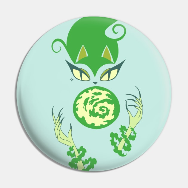 Witchy Kitty Crystal Ball Color Pin by BluVelvet