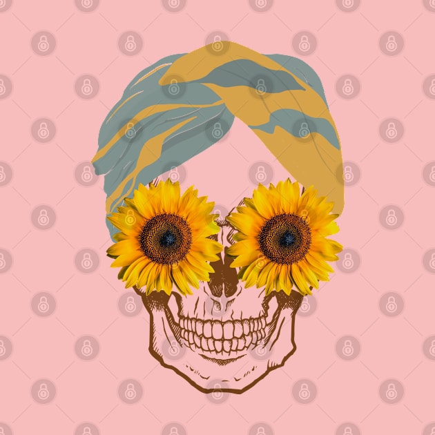 Boho sunflower eyes Skull girl with turban by Don’t Care Co