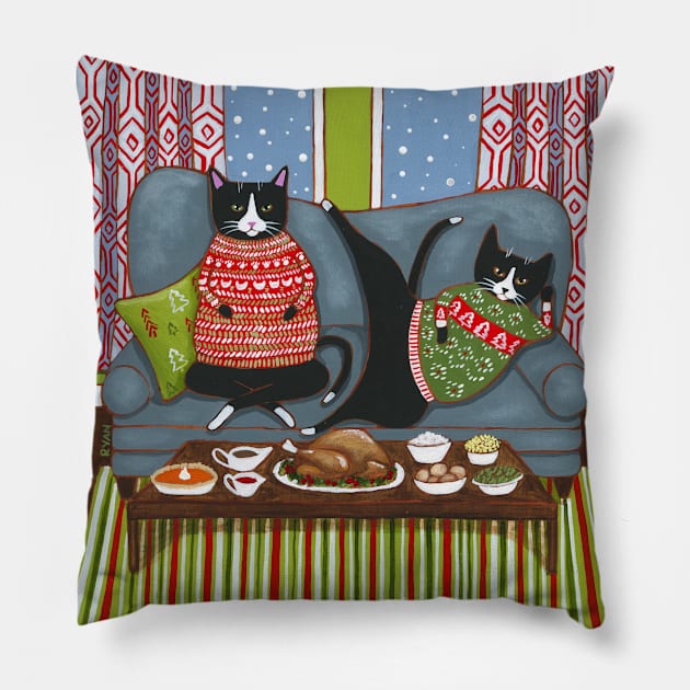 Holiday Couch Potatoes Pillow by KilkennyCat Art