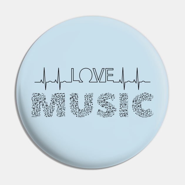 Love Music Musical Notes Heartbeat Pin by tribbledesign