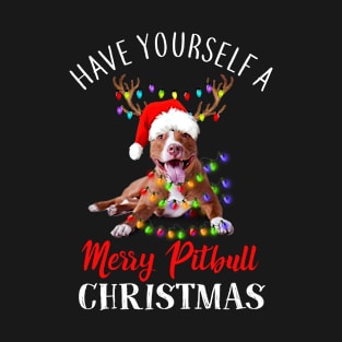 Have yourself a merry Pitbull christmas Pitbull christmas lights santa hat funny gift T-Shirt