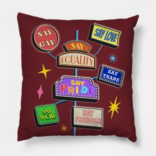 Say Gay Vintage Signs - LGBTQ Pride Pillow