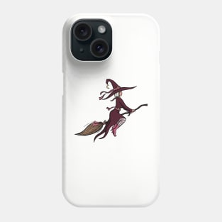 Hot witch modern and stylish purple and pink witch on her broomstick cute cartoon digital illustration Phone Case