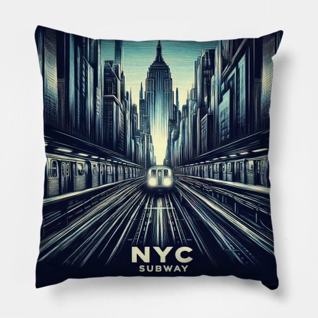 New York Subway NYC Subway Train Pillow by Nysa Design