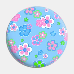 Pretty Flower Blooms On Blue - Flowers Art Pin