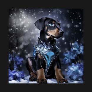 Jewelled Doberman In Snow T-Shirt