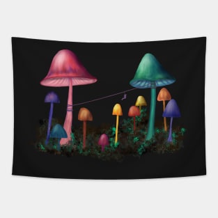 Ziplining between Colorful Mushrooms Tapestry