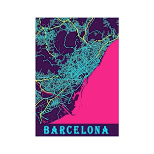 Barcelona Neon City Map, Barcelona Minimalist City Map Art Print T-Shirt