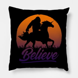 Bigfoot Riding Unicorn Vintage Sasquatch Pillow