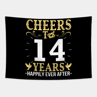 Cheers To 14 Years Happily Ever After Married Wedding Tapestry