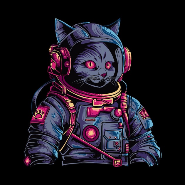 Cosmic Cat: Cyberpunk Astronaut from the Future by Ihsanmtsm Illustration