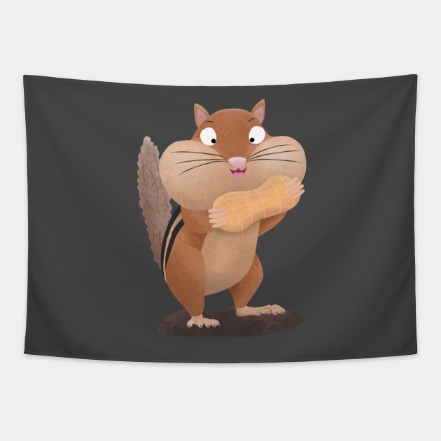 Cute funny big cheeks chipmunk cartoon Tapestry by FrogFactory