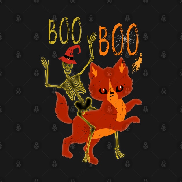 Halloween Skeleton Riding Red Cat Boo Boo by alcoshirts